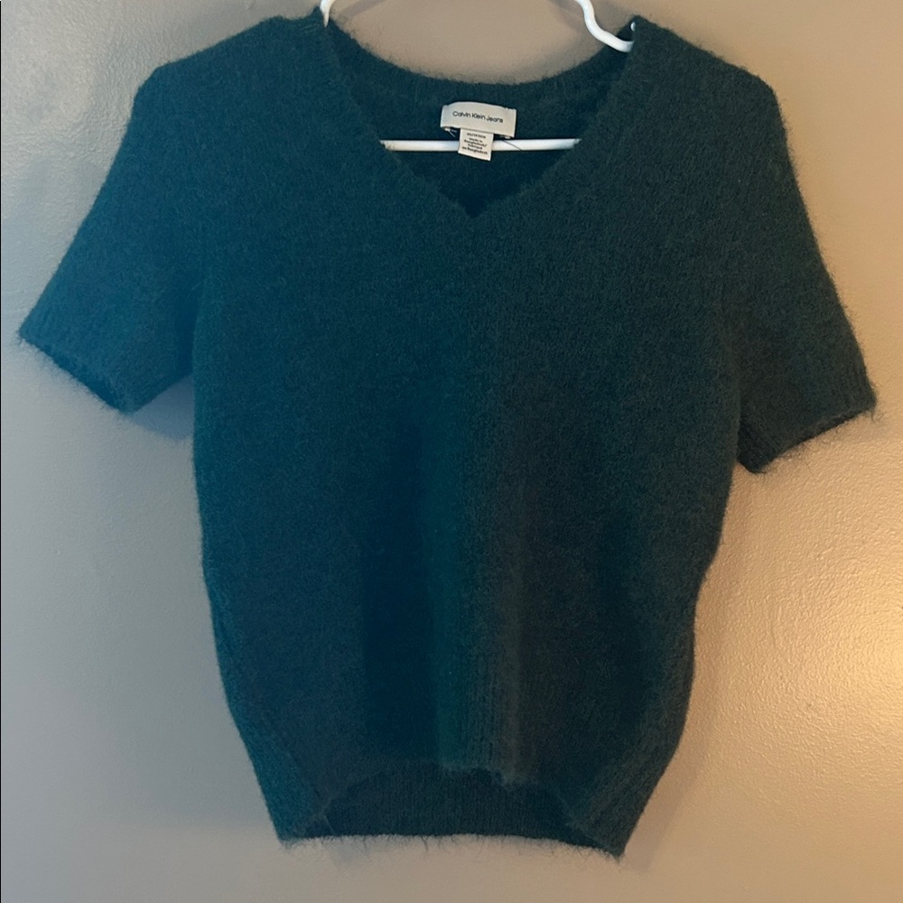 Calvin Klein Jeans Deep Green V-Neck Short Sleeve Sweater